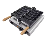 Nouvelle conception, gaufrier commercial antiadhésif 5 pièces en forme de banane, machine à mini-gaufres au gaz commerciale personnalisée en forme de banane