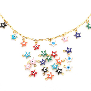 Colgante de acero inoxidable esmaltado mixto con estrella y ojo turco de 8mm para hacer collares, dije colorido de doble cara con efecto de gota de aceite - Product Image 2