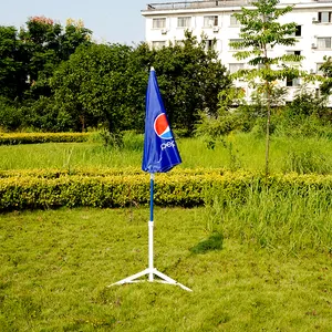 Payung iklan Pepsi desain OEM kustom dengan Logo payung matahari lipat luar ruangan payung pantai lapis Pvc poliester