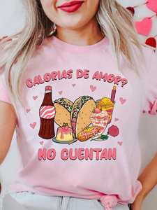 Maglietta Calories Of Love da donna, t-shirt casual a maniche corte con scollo rotondo e stampa creativa per la primavera estate, 100% cotone jersey - Product Image 3