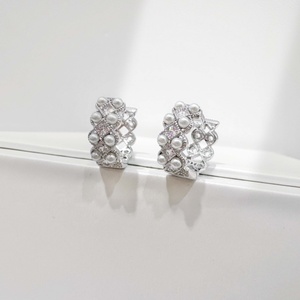 custom plata 925 sterling <b>silver</b> Gold Plated luxury <b>Hoop</b> Earring vintage western Geometric wedding women fashion pearl earrings - Product Image 5