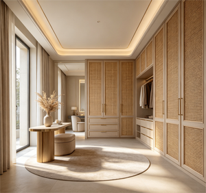 Armoire <span class=keywords><strong>de</strong></span> Plafond Incliné Moderne Écologique <span class=keywords><strong>de</strong></span> Classe E0, en Bois et Rotin, Sur Mesure, avec Coins Arrondis, pour Loft ou Grenier - Product Image 5