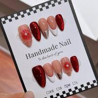 Faux Ongles en PMMA Faits Main en Gros, Motifs Prédéfinis à Pois, Fleurs 3D, Diamants et Perles, Forme Amande