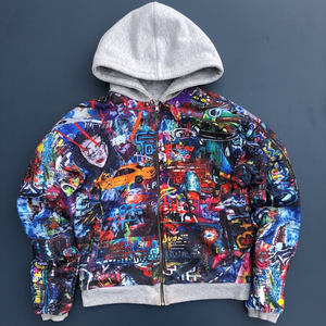 Sweat à capuche zippé personnalisé pour l'hiver, style graffiti streetwear, en molleton 100% coton, brodé, éco-responsable, fabricant OEM ODM - Product Image 3