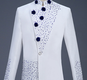 Smoking Pronto da Indossare per Giovani Uomini con Colletto Blu Diamantato e Abito <span class=keywords><strong>Bianco</strong></span> - Product Image 2