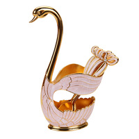 Support à Cuillères en Alliage Métallique Style Européen, Luxe Léger, Orné de Diamants, en Forme de Cygne, Artisanat Moderne Antique Or et Argent