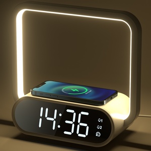12v 10w 15w Touch Sensor Dimmer Modern White Bedside Table Lamps with Wireless Charger Alarm Clock LED <b>Night</b> <b>Light</b> - Product Image 2