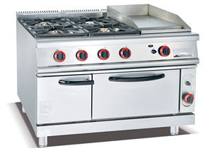 Equipo de cocina comercial <span class=keywords><strong>Horno</strong></span> de gas de 4 quemadores de acero inoxidable con parrilla de roca de lava Estufa de gas con <span class=keywords><strong>horno</strong></span> - Product Image 2