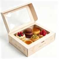 Boîte en papier kraft à couvercle rabattable avec fenêtre en PVC, imprimé géométrique, pour gâteaux de célébration – Vente directe usine