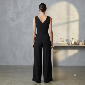 Combinaison longue sans manches pour femme, col en V, boutonnée sur le devant, en lin vert foncé uni, style streetwear et activewear, vente en gros pour l'été - Product Image 2