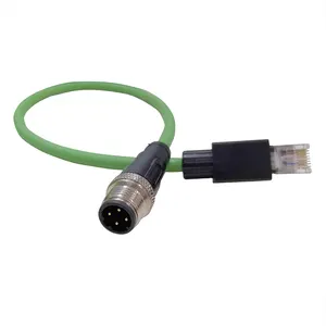 Kabel Ethernet M12 D Kode 4Pin ke RJ45, 0.5m 1m 2m 3m kabel ekstensi M12 D Kode