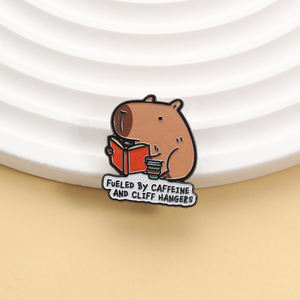 Pin de esmalte de capibara con diseño de dibujo animado leyendo un libro, inspirado en el tema 'Fueled by Caffeine' y '<span class=keywords><strong>Cliff</strong></span> Hangers', broche, insignia de solapa, regalos de joyería - Product Image 3