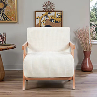 Fauteuil simple nordique en bois massif avec accoudoirs et dossier, en coton-lin doux, pour gîte, hôtel, salon, chaise d'appoint compressée