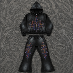 OEM 2026 Stone Wash Men Winter Heavyweight Tech Fleece Velvet Tracksuit Rhinestone Bling <strong>Jogger</strong> Sets Custom Streetwear Apparel - Product Image 2