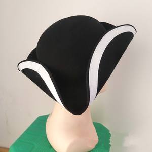 Gemi hazır güzel kalite siyah yün keçe fransız kovboy şapkası erkekler siyah tricorne üçgen şapka kıtası onur napolyon şapka - Product Image 5