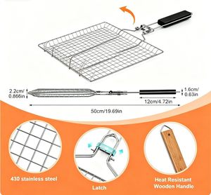 Ensemble de paniers de cuisson pour barbecue, en acier inoxydable, pliable, portable, pour le camping en plein air, pour poisson, crevettes, légumes - Product Image 3