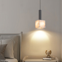 Lampada a Sospensione DGLUX in Alabastro, Cubo Quadrato LED 12W Nero Perla per Camera da Letto e Soggiorno