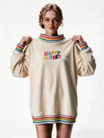 Sweat-shirt à col montant pour femme, longueur allongée, avec logo brodé personnalisé et patch sur mesure
