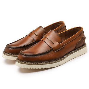 Chaussures de bureau de luxe pour hommes en cuir de vachette respirant, à bout rond et semelle épaisse, antidérapantes, style vintage marin, printemps-été - Product Image 5