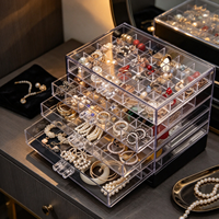 Organisateur de bijoux moderne en acrylique transparent à 5 tiroirs, boîte de rangement pour boucles d'oreilles à 84 compartiments, présentoir pour commode de chambre, cadeau