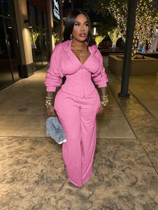 Pantaloni sportivi Casual in due pezzi con Cardigan con lacci dietro felpa con cappuccio e pantaloni della tuta a gamba larga - Product Image 2