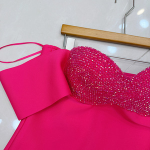 AELESEEN Robe de Soirée 3D pour Filles, avec Nœud et Effet Bouffant, Taille Cintrée à Baleines, Diamants de Luxe, Épaules Dénudées, Style Short Tendance - Product Image 5