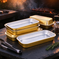 Barquette rectangulaire jetable en aluminium doré avec couvercle résistant au four pour emballage alimentaire, cuisson à la friteuse à air et plats à emporter