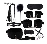Kit de bondage BDSM en cuir PU et peluche, 10 pièces, fabricant chinois, boutique de sexe en ligne, bondage sexuel et jeux de rôle BDSM
