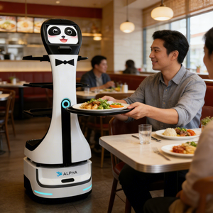 หุ่นยนต์ส่งอาหารอัจฉริยะ Panda พร้อมถาดหลายชั้น - ระบบนำทางอัตโนมัติและการหลีกเลี่ยงสิ่งกี<span class=keywords><strong>ด</strong></span>ขวางอัจฉริยะสำหรับร้านอาหาร - Product Image 1