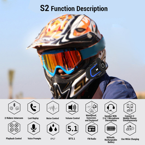 Auriculares <span class=keywords><strong>Intercomunicador</strong></span> para Motocicleta con Cancelación de Ruido <span class=keywords><strong>BT</strong></span> 5.1, Impermeables con Radio FM para una Conducción Segura, Protección IP65 - Product Image 4