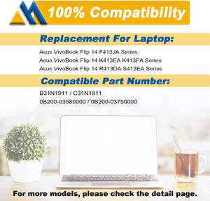 อะไหล่แบตเตอรี่แล็ปท็อป B31N1911 42Wh 11.55V สำหรับ <span class=keywords><strong>Asus</strong></span> <span class=keywords><strong>VivoBook</strong></span> <span class=keywords><strong>flip</strong></span> 14 M413 TM420I M413DA K413 X413แล็ปท็อปซีรีส์ F413 - Product Image 5