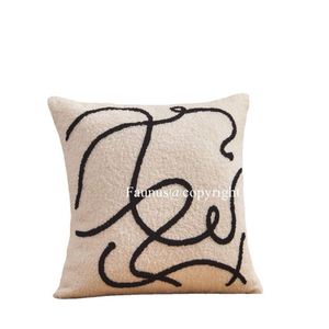 Wabi Sabi Cream Style Black White Minimalist Embroidered <b>Throw</b> <b>Pillow</b> PP Cotton Filled Modern for Living Room Homestay Decor - Product Image 5