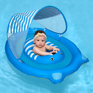 Bouée de piscine pour bébé en forme d'ours mignon avec auvent solaire amovible et siège en maille respirante - Product Image 1