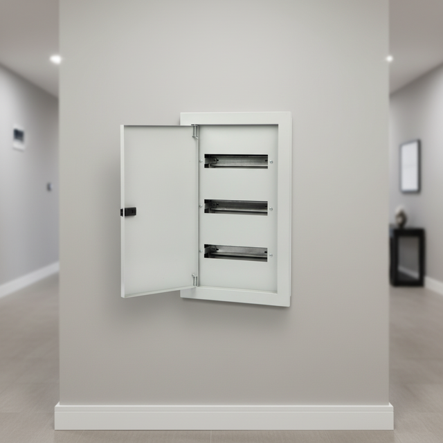 Surface Mount Modular DIN Rail Electrical Distribution Box 1.2mm Steel 120° Door Opening for Building Renovation Power Control