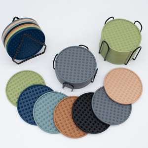 HongYun Custom Logo Thickened Cup Pad Mat Round Non-slip Non-stick <b>Drinks</b> Silicone <b>Coasters</b> with Holder <b>for</b> Hot or Cold <b>Drinks</b> - Product Image 6
