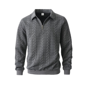 Suéter Masculino Jacquard com Zíper de Um Quarto, Gola Dobrável, Manga Longa, Pulôver com Padrão Trançado, Estilo Casual Esportivo para Outono Inverno, Em Estoque - Product Image 3