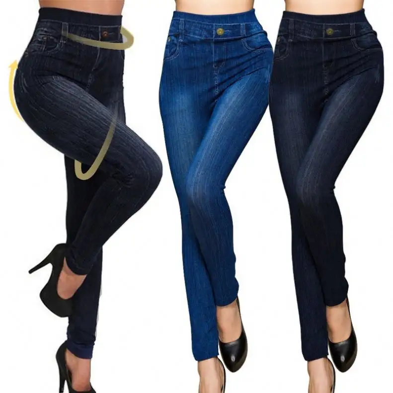 2023 Winter Women Pencil Pants High Waist Print Leggings Faux Denim Pants Jeggings Women's Slim fit Stretch Breathable Jeans