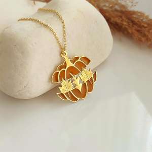 18k <span class=keywords><strong>oro</strong></span> placcato in acciaio inox caduta olio zucca cabina ciondolo collana foglia <span class=keywords><strong>d</strong></span>'acero foglia Charm collana per Halloween - Product Image 5