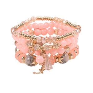 Women's Bohemian Fashion <b>Bracelet</b> Wholesale Agate Chain Tassel Colored Glass Electroplated <b>Crystal</b> Four Pieces Set Gift Made - Product Image 3