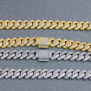 Powell Jewelry Collier à maillons cubains en zircone cubique plaqué or 18 carats Pierres précieuses pavées glacées pour hommes-pour les fêtes et les mariages - Product Image 5