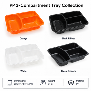 Food Grade BPA Free 3 Compartment PP Food Tray Heat Sealable Film Ready Meal <b>Container</b> Custom Logo - Product Image 5
