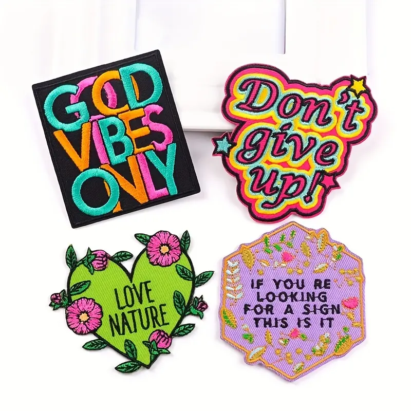 ECO 4pcs Sewing Decorating Thermoadhesive Iron On Girl Power Cartoon Letters Embroidered Patches