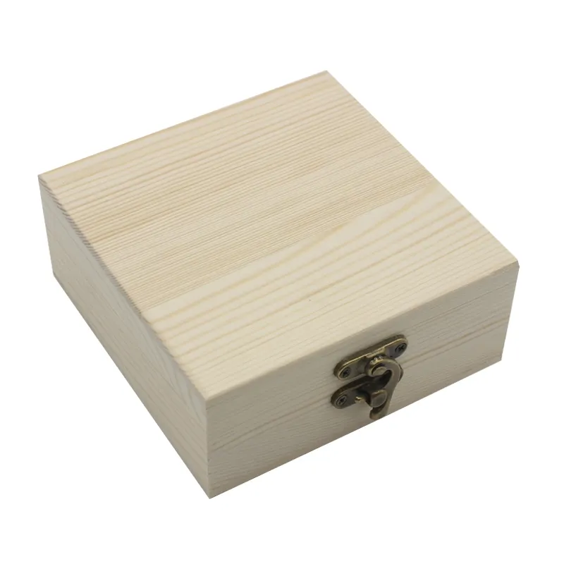 لم تنته خشبية مربع الصيني المعطر صندوق خشبي مع غطاء خشبي صندوق تخزين هدايا