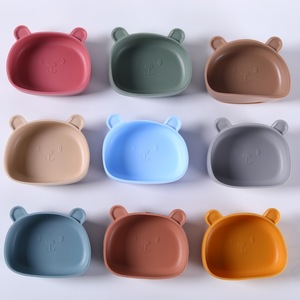 Assiette en silicone style ours de dessin animé, bol pour bébé avec ventouse manuelle, vaisselle de protection - Product Image 1