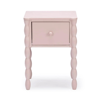 Table de chevet rose en bois pour enfants, design à tiges, avec tiroir de rangement, pour chambre de fille