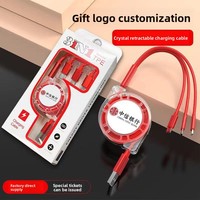 Kabel Pengisi Daya 3 in 1 Retractable TPE L Micro USB USB-C Pengisian Cepat Portabel Gantungan Kunci untuk iPhone Android Samsung Perjalanan