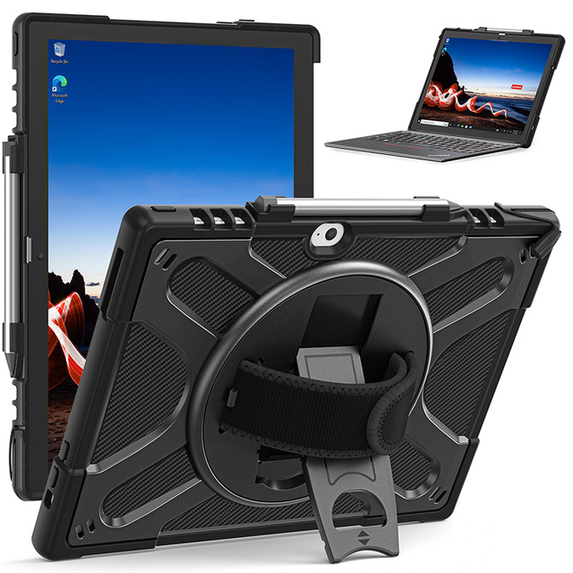 For Thinkpad X12 Heavy Duty Tablet Silicone Case Shockproof Cover360 Rotating Hand Kickstand With Shoulder Strap