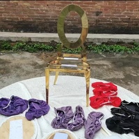 Fauteuil d'Hôtel Empilable Haut de Gamme Dominateur en Velours et Cuir PU Doré, Dossier Rond, en Acier Inoxydable – Chaises de Banquet, Événement et Mariage