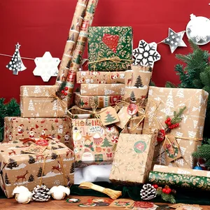 Papel de Regalo Navideño con Diseños Variados, Papel Kraft Recubierto con Dibujos Animados Festivos para Regalos Infantiles y Regalos Navideños - Product Image 1