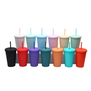 Bán buôn số lượng lớn 480ml nhựa Frosted tái sử dụng ly nước trái cây uống Tumbler đôi tường Matte Tumbler với rơm - Product Image 2